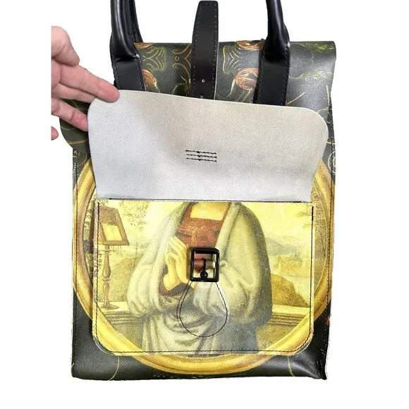 SUPER RARE Dr Martens Renaissance Print Leather Backpack Art-Inspired Top Handle - Picture 7 of 13